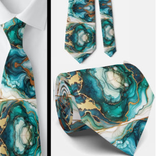 Formele stropdas Marmer Teal Blauw & Goud