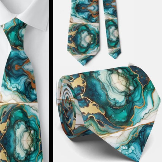 Formele stropdas | Marmer Teal Blauw & Goud