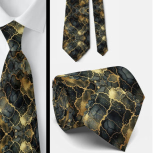 Formele stropdas   Marmer zwart & goud