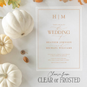 Formele terracotta Monogram Calligrafie Weddenscha Acryl Uitnodigingen