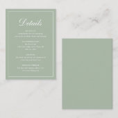 Formele traditionele elegante sage Green Wedding Informatiekaartje (Voorkant / Achterkant)