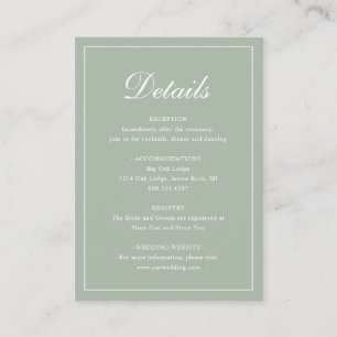 Formele traditionele elegante sage Green Wedding Informatiekaartje