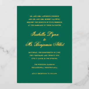 Formele Traditionele Smaragd Groene Elegante Huwel Folie Uitnodiging