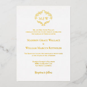 Formele Trouwfeest Elegante Krans Monogram Goud Fo Folie Uitnodiging