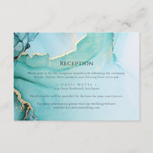 Formele turquoise en zwarte bruiloft behuizing informatiekaartje (Voorkant)