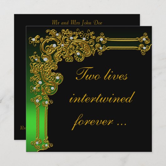 Formele uitnodiging voor een zwarte en groene brui (Voorkant / Achterkant)