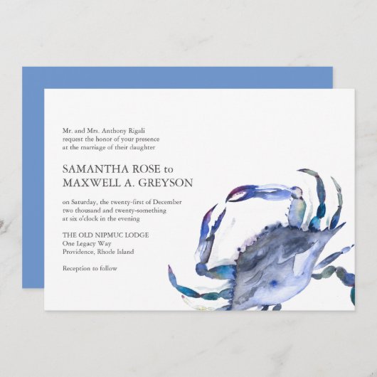 Formele Waterverf Kustkrab Bruiloft Uitnodiging (Voorkant / Achterkant)