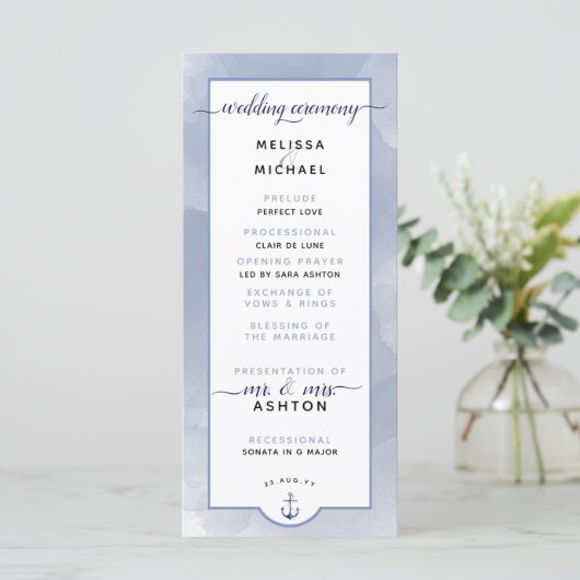 Formele #Wedding #Nautical Navy Dusty Blue Bruilof Programma (Staand voorkant)