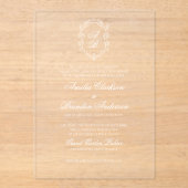 Formele Witte Bloemen Monogram Kreeft Huwelijk Acryl Uitnodigingen (Voorkant)