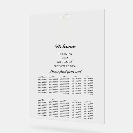 Formele witte boog lint bruiloft zithart acryl bord (Hoek)