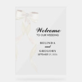 Formele witte boog lint elegante bruiloft acryl bord (Voorkant)