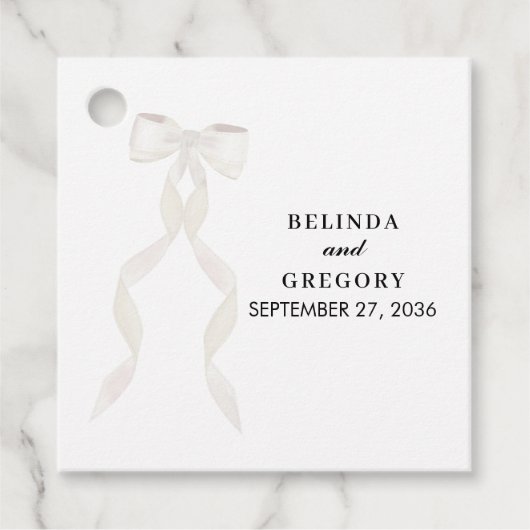 Formele witte boog lint elegante bruiloft bedankjes labels (Voorkant)