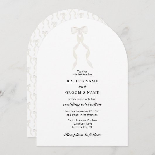Formele witte boog lint elegante bruiloft boog kaart (Voorkant / Achterkant)