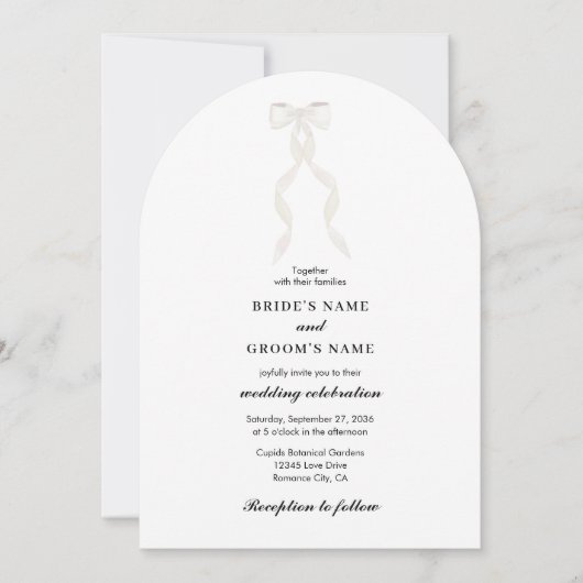 Formele witte boog lint elegante bruiloft boog kaart (Voorkant)