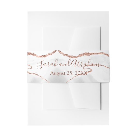 Formele Witte Rose Gouden Agaat Glitter Bruiloft Uitnodigingen Wikkel (Voorkant Voorbeeld)