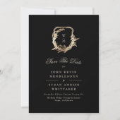 Formele Zwart & Cream Monogram Gouden Crest Foto Save The Date (Voorkant)