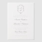 Formele Zwart & Wit Bloemen Monogram Crest Bruilof Vellum Uitnodigingen (Voorkant)