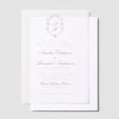 Formele Zwart & Wit Bloemen Monogram Crest Bruilof Vellum Uitnodigingen (Offset)