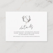 Formele zwart/wit Bloemkam Monogram Huwelijk Informatiekaartje (Voorkant)