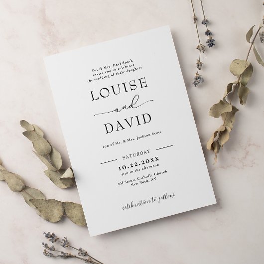 Formele zwart-wit bruiloft kaart