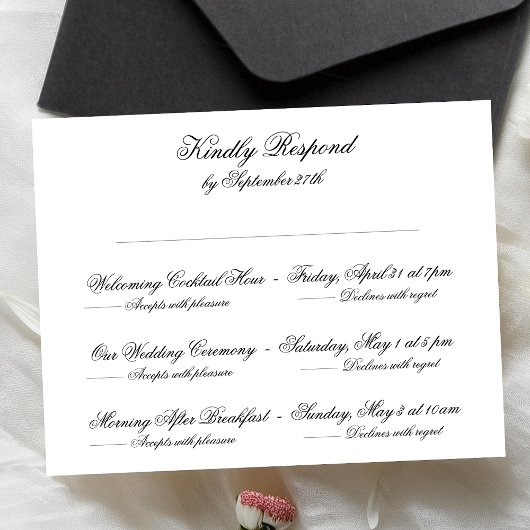 Formele Zwart & Wit Klassieke Bruiloft Multi-Event RSVP Kaartje