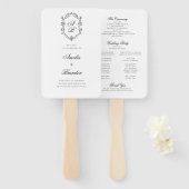 Formele Zwart Wit Monogram Crest Bruiloft Programm Handwaaier (Voorkant en achterkant)
