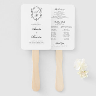 Formele Zwart Wit Monogram Crest Bruiloft Programm Handwaaier