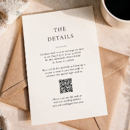 Formele zwart-wit QR Code Wedding Details Informatiekaartje