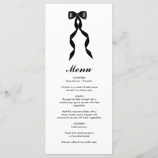 Formele zwarte boog lint elegante bruiloft menu (Voorkant)