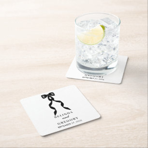 Formele zwarte boog lint elegante bruiloft vierkante kartonnen onderzetter