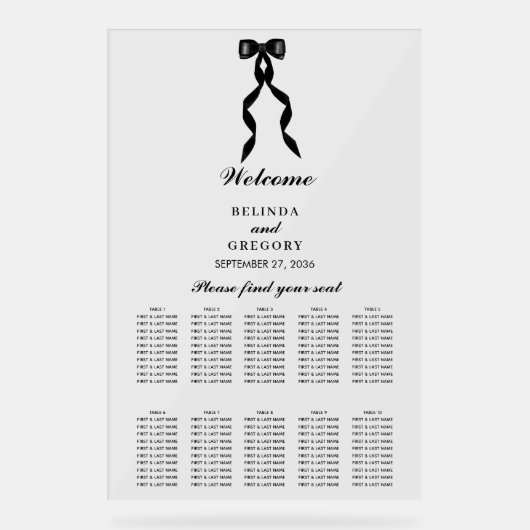 Formele Zwarte Bow Ribbon Trouwstoel Grafiek Acryl Bord (Voorkant)