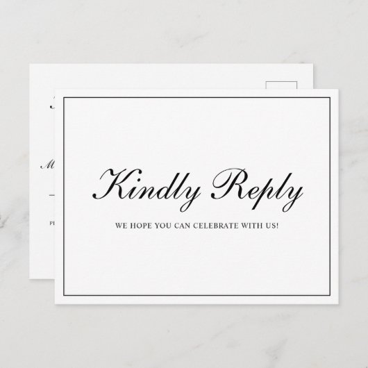 Formele zwarte en witte bruiloft uitnodiging briefkaart (Voorkant / Achterkant)