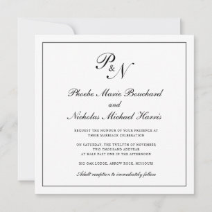 Formele zwarte en witte Monogram Square Weddenscha Kaart