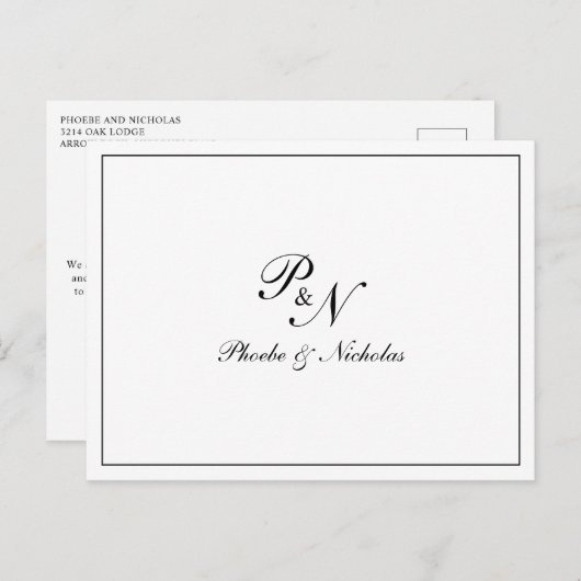 Formele zwarte en witte monogram Weddenschap Harte Briefkaart (Voorkant / Achterkant)