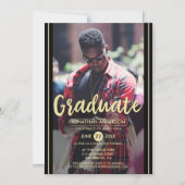 Formele zwarte & Gold Stripes & Script Afstudeerde Magnetische Uitnodiging (Voorkant)