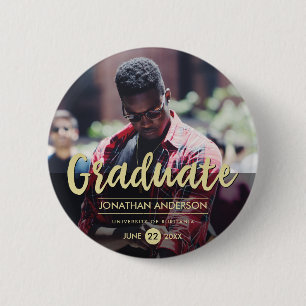 Formele Zwarte & Gouden Partij   van Afstuderen Ronde Button 5,7 Cm