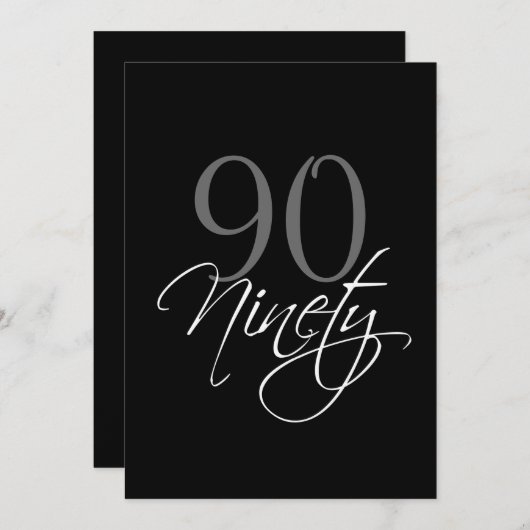 Formele zwarte grijze 90e verjaardag uitnodiging (Voorkant / Achterkant)