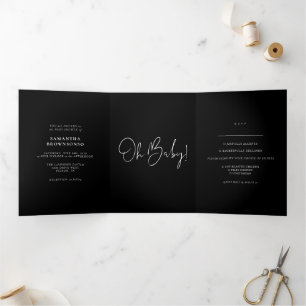 Formele Zwarte Moderne Baby Shower Drieluik Kaart