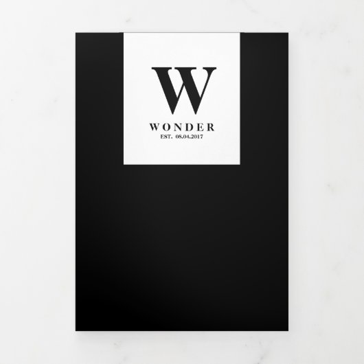 Formele zwarte moderne monogramontwerp trouwdag drieluik kaart (Cover)