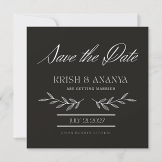 Formele zwarte save-the-date met witte letters kaart