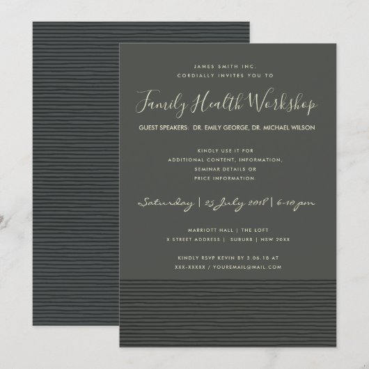 FORMELE ZWARTE STREEPLIJN WORKSHOPSEMINAR EVENEMEN KAART (Voorkant / Achterkant)