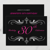 Formele zwarte uitnodigingen voor 30ste verjaardag (Voorkant / Achterkant)