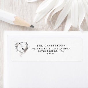 Formele Zwarte & Witte Bloemenkam Monogram Trouw Etiket