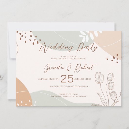 Formes Abstraites et Fleurs Invitation de mariage (Devant)