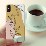 Formes Abstraites tendance personnalisées<br><div class="desc">Boîtier téléphonique personnalisé aux formes abstraites et élégantes dessins au trait botanique. Le design a une palette de couleurs de jaune ocre, pêche rousse et vert. Le modèle est configuré pour que vous puissiez ajouter votre nom dans une jolie typographie de script. Conçu pour s'adapter à iPhone XS Max coque,...</div>