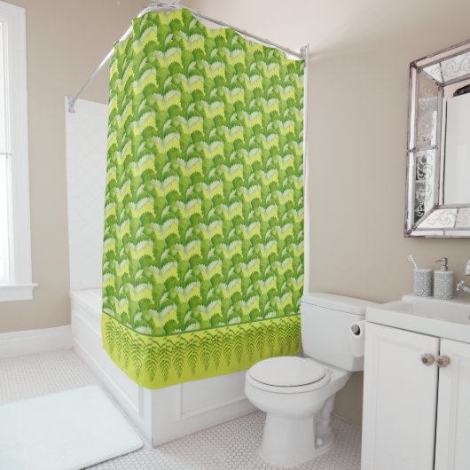 Formes en vert sur rideau de douche (En situation)