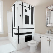 Formes géométriques noires sur un rideau de douche (En situation)