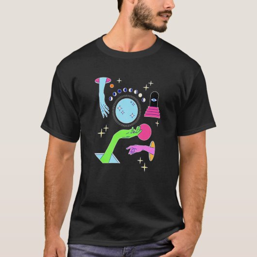 Forms Esoteric Moon Phases Hands Illustration T-shirt (Voorkant)