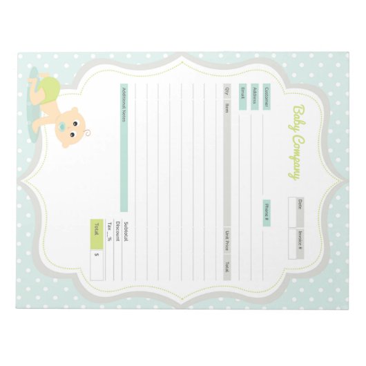 Formulaire de commande de thème bébé et Bloc-notes (Devant)