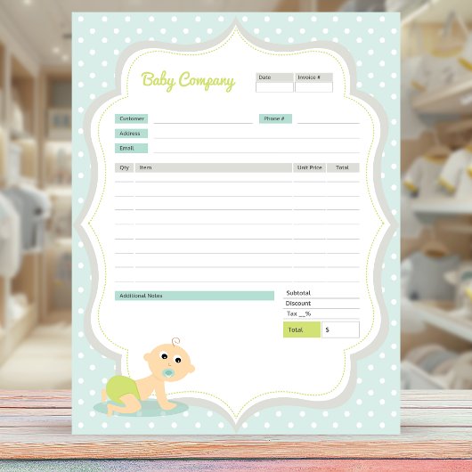 Formulaire de commande de thème bébé et Bloc-notes